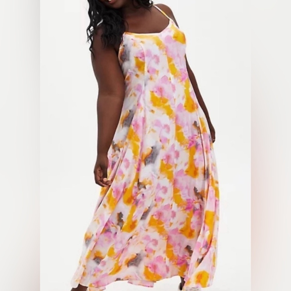 NWT Torrid Summer Colorful Dress 5X Watercolor V-neck Adjust. Straps Maxi--200